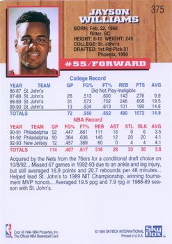1993-94 Hoops #375 Jayson Williams Back