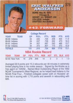 1993-94 Hoops #376 Eric Anderson Back