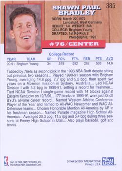 1993-94 Hoops #385 Shawn Bradley Back