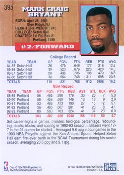 1993-94 Hoops #395 Mark Bryant Back