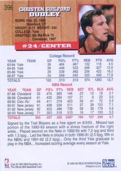1993-94 Hoops #396 Chris Dudley Back