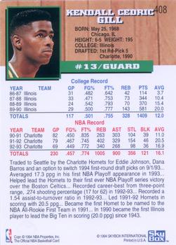 1993-94 Hoops #408 Kendall Gill Back