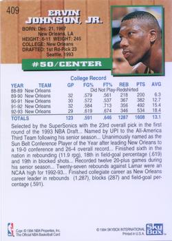 1993-94 Hoops #409 Ervin Johnson Back