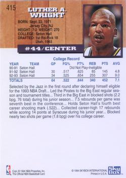 1993-94 Hoops #415 Luther Wright Back