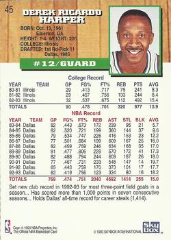 1993-94 Hoops #45 Derek Harper Back