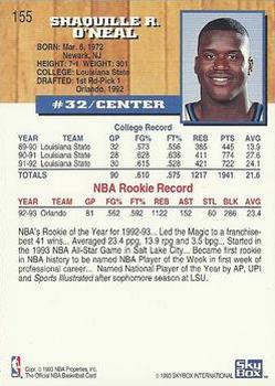 1993-94 Hoops #155 Shaquille O'Neal Back