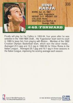 1993-94 Hoops #306 Dino Radja Back