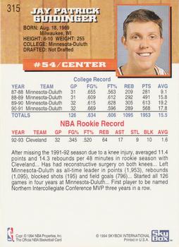 1993-94 Hoops #315 Jay Guidinger Back