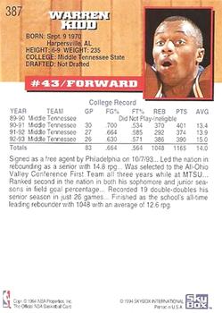 1993-94 Hoops #387 Warren Kidd Back