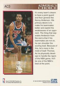 1993-94 Hoops - Admiral's Choice #AC3 Kenny Anderson Back