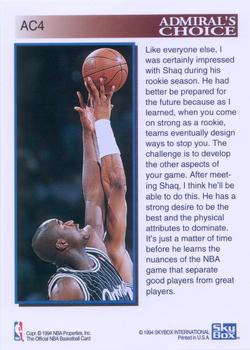 1993-94 Hoops - Admiral's Choice #AC4 Shaquille O'Neal Back