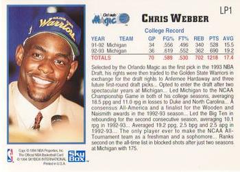 1993-94 Hoops - 1993 NBA Draft Lottery Pick Exchange #LP1 Chris Webber Back