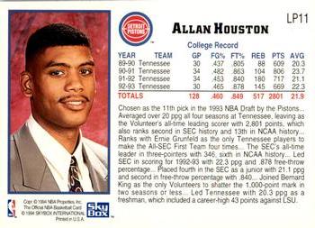 1993-94 Hoops - 1993 NBA Draft Lottery Pick Exchange #LP11 Allan Houston Back