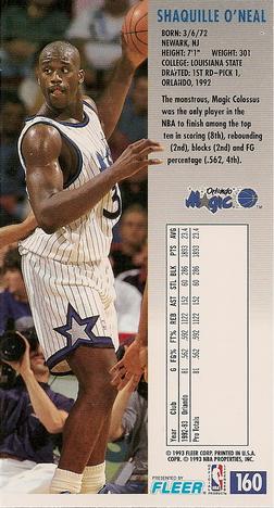 1993-94 Jam Session #160 Shaquille O'Neal Back