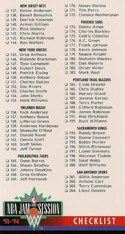 1993-94 Jam Session #240 Checklist: 137-240 and Inserts Front