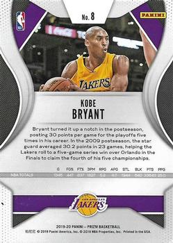 2019-20 Panini Prizm #8 Kobe Bryant Back