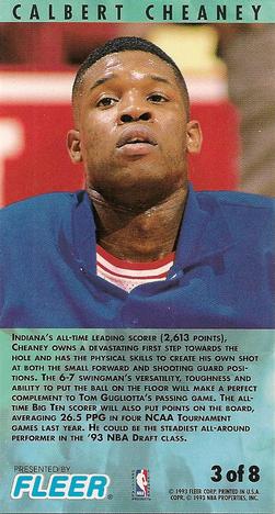 1993-94 Jam Session - Rookie Standouts #3 Calbert Cheaney Back