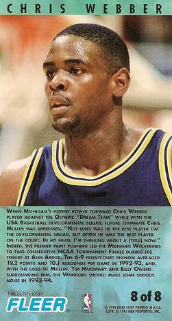 1993-94 Jam Session - Rookie Standouts #8 Chris Webber Back