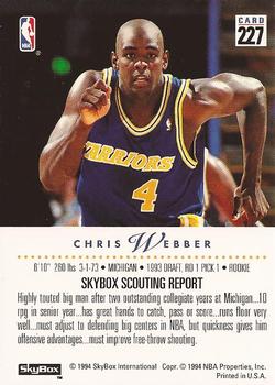 1993-94 SkyBox Premium #227 Chris Webber Back
