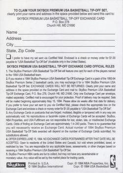 1993-94 SkyBox Premium #NNO USA Basketball Tip-Off Exchange Back