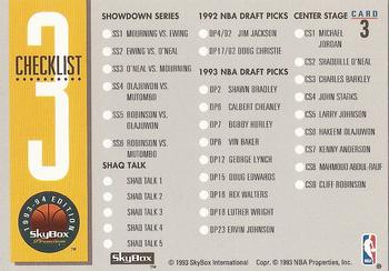 1993-94 SkyBox Premium #3 Checklist 3: 158-191 and Inserts Back