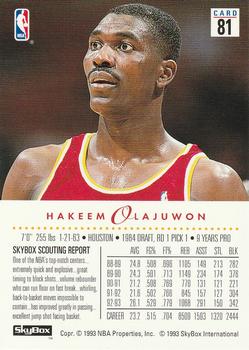 1993-94 SkyBox Premium #81 Hakeem Olajuwon Back