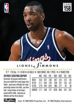 1993-94 SkyBox Premium #158 Lionel Simmons Back