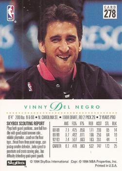 1993-94 SkyBox Premium #278 Vinny Del Negro Back