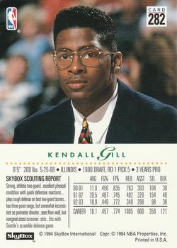 1993-94 SkyBox Premium #282 Kendall Gill Back