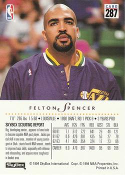 1993-94 SkyBox Premium #287 Felton Spencer Back