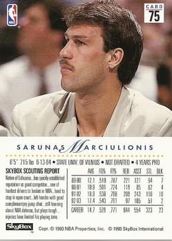 1993-94 SkyBox Premium #75 Sarunas Marciulionis Back