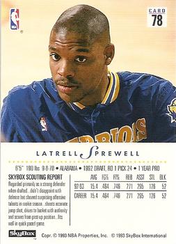 1993-94 SkyBox Premium #78 Latrell Sprewell Back