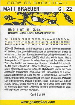 2005-06 Wichita State Shockers #9 Matt Braeuer Back