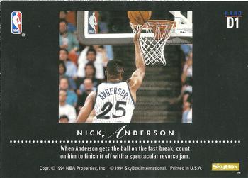 1993-94 SkyBox Premium - Dynamic Dunks #D1 Nick Anderson Back