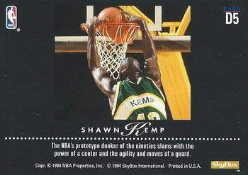 1993-94 SkyBox Premium - Dynamic Dunks #D5 Shawn Kemp Back