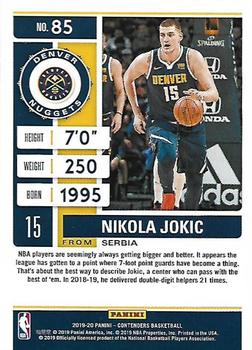 2019-20 Panini Contenders #85 Nikola Jokic Back