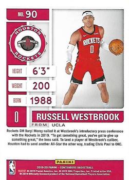 2019-20 Panini Contenders #90 Russell Westbrook Back