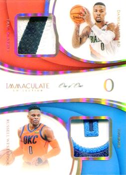 2018-19 Panini Immaculate Collection - Dual Patches Jersey Number #DP-DLRW Russell Westbrook / Damian Lillard Front