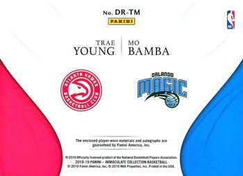 2018-19 Panini Immaculate Collection - Dual Rookie Logoman Autographs #DR-TM Trae Young / Mo Bamba Back