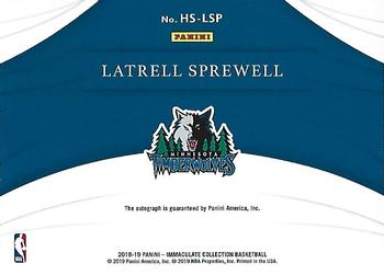 2018-19 Panini Immaculate Collection - Heralded Signatures Blue #HS-LSP Latrell Sprewell Back