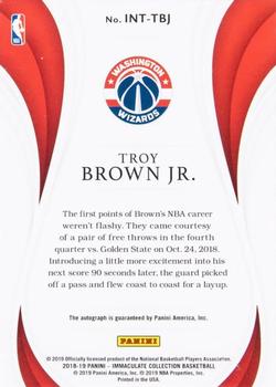 2018-19 Panini Immaculate Collection - Immaculate Introductions #INT-TBJ Troy Brown Jr. Back