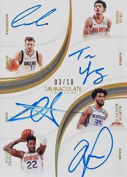 2018-19 Panini Immaculate Collection - Quad Autographs #QA-LTDM Deandre Ayton / Luka Doncic / Marvin Bagley III / Trae Young Front