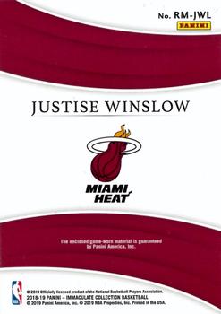 2018-19 Panini Immaculate Collection - Remarkable Memorabilia #RM-JWL Justise Winslow Back