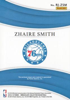 2018-19 Panini Immaculate Collection - Remarkable Rookie Jerseys #RJ-ZSM Zhaire Smith Back