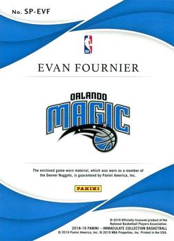 2018-19 Panini Immaculate Collection - Sneak Peek - Laces #SP-EVF Evan Fournier Back