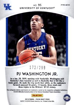2019 Panini Prizm Draft Picks - Prizms Blue Wave #95 PJ Washington Jr. Back