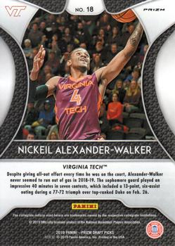 2019 Panini Prizm Draft Picks - Prizms Orange #18 Nickeil Alexander-Walker Back