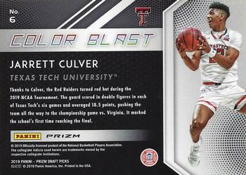 2019 Panini Prizm Draft Picks - Color Blast #6 Jarrett Culver Back