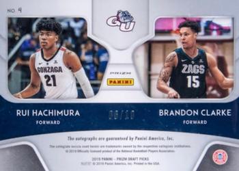 2019 Panini Prizm Draft Picks - College Ties Autographs Gold #4 Rui Hachimura / Brandon Clarke Back