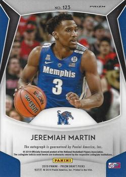 2019 Panini Prizm Draft Picks - Draft Picks Prizms Autographs Blue #123 Jeremiah Martin Back
